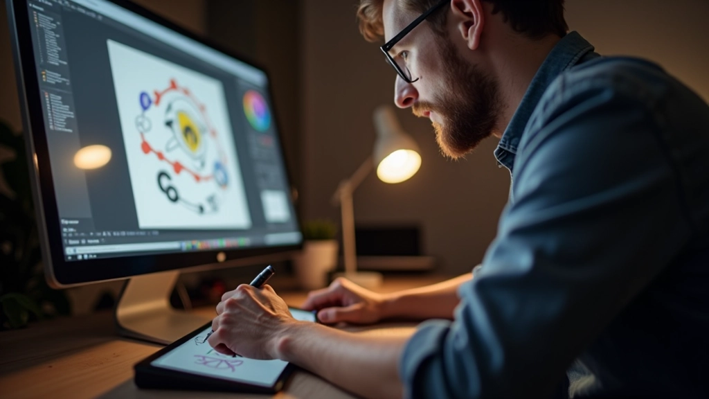 Designer tekent custom iconen in design software met pen tablet